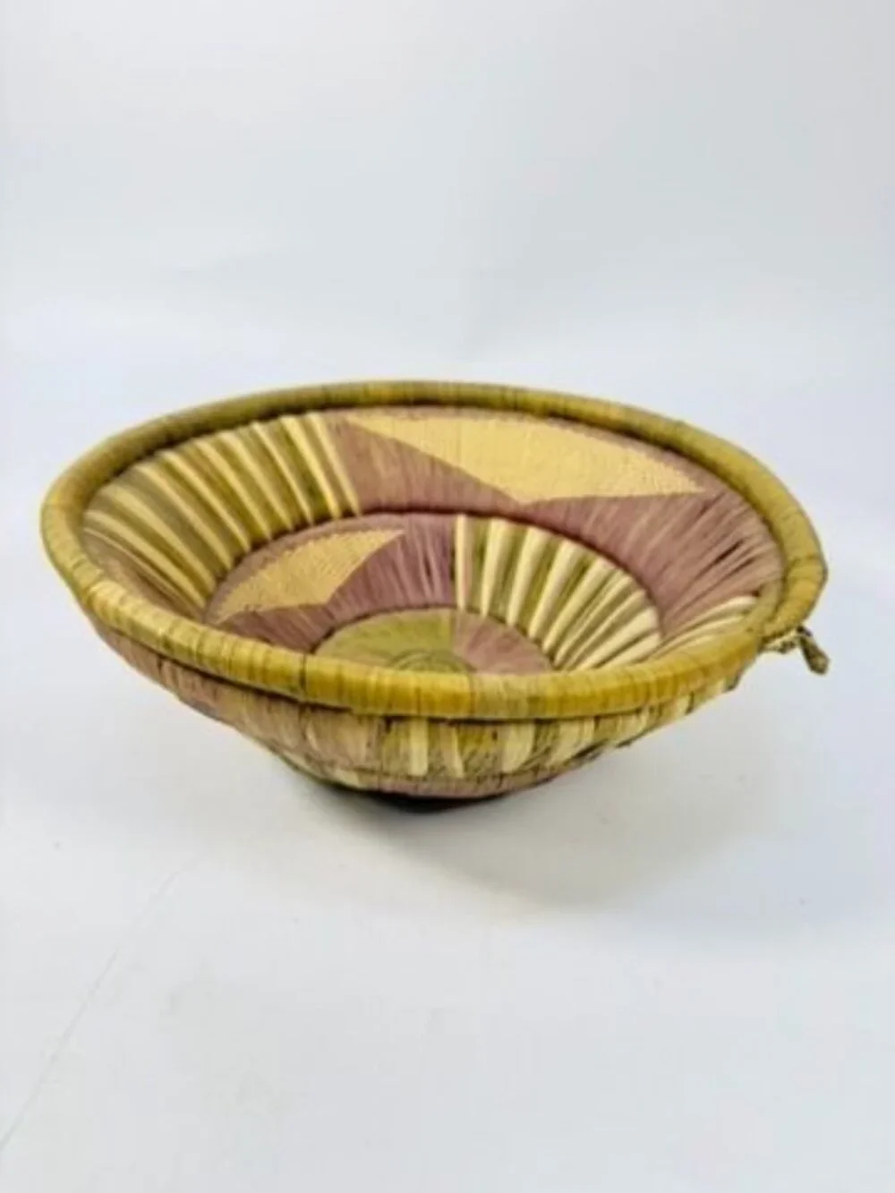 Basket Pima Coiled Woven Gathering Star Design Green Purple Vintage Hand Woven N